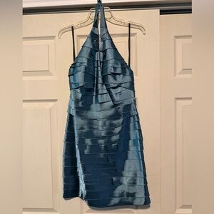 bebe Teal Backless Halter Dress